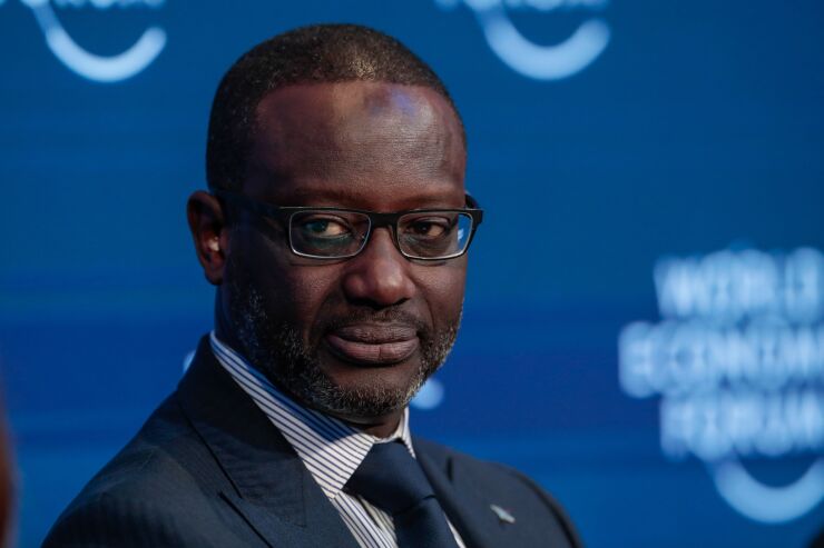 Tidjane Thiam, former chief executive officer of Credit Suisse, shown here during a panel session on day two of the World Economic Forum in Davos, Switzerland, on Jan. 22, 2020.