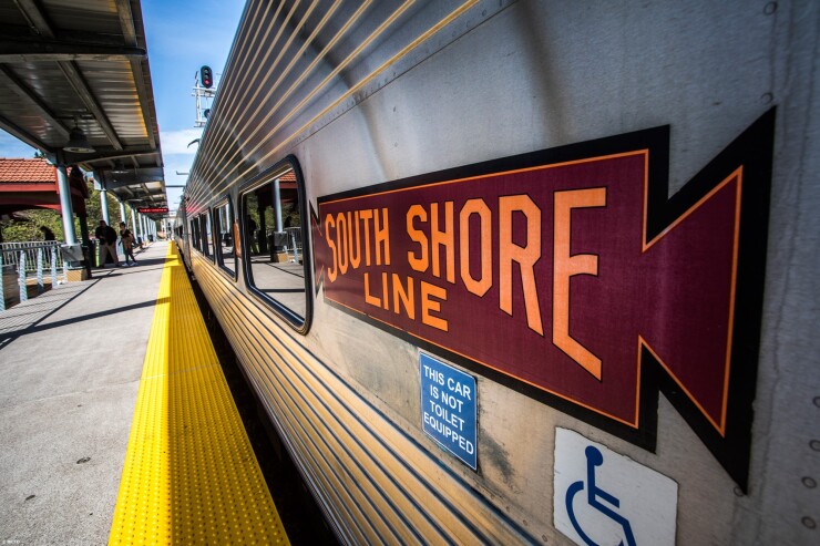 A South Shore Line commuter train in Northern Indiana, run by the Northern Indiana Commuter Transportation District.