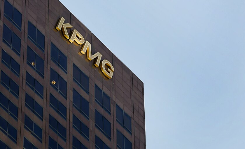 The offices for the accounting firm KPMG LLP stand in Los Angeles