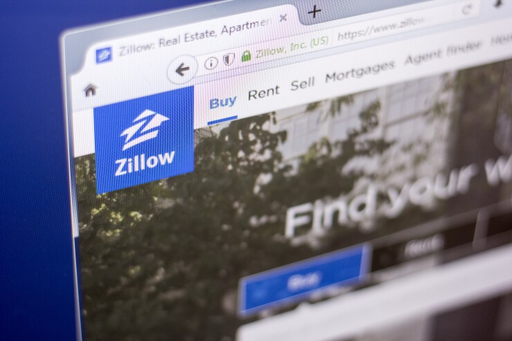 Ryazan, Russia - March 01, 2018 - Homepage of Zillow - real estate service, on a display of PC, web adress - zillow.com