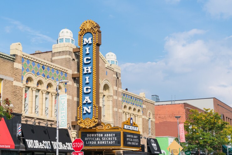Historic Michigan Theater, built in 1928, located on East Liberty St in Downtown, Ann Arbor