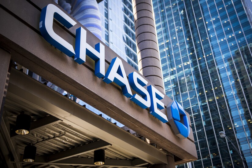 Signage is displayed outside a JPMorgan Chase bank branch in Chicago.
