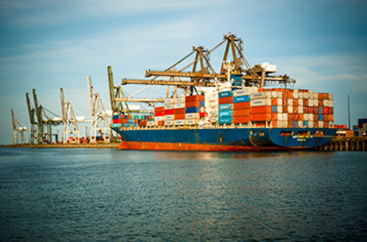 A cargo ship at the Port of Houston