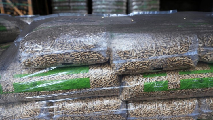 Wood pellets in a Berlin depot