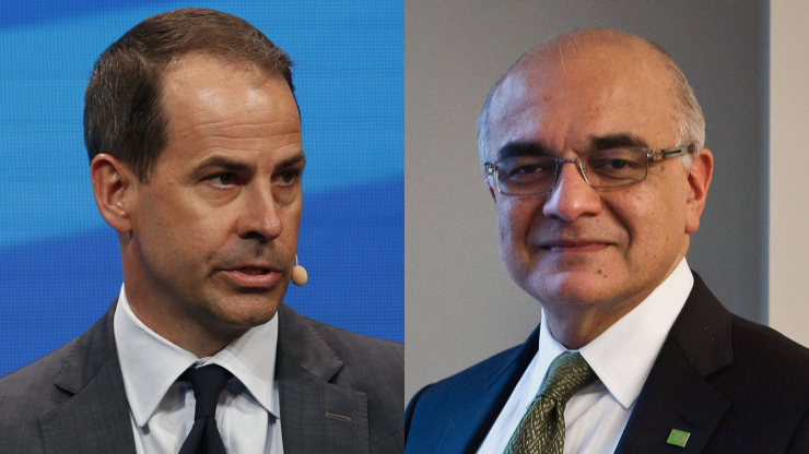 Darryl White (left), CEO of Bank of Montreal, and Bharat Masrani, President and CEO of Toronto-Dominion Bank