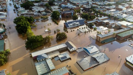 flooded landscape of small business buildings