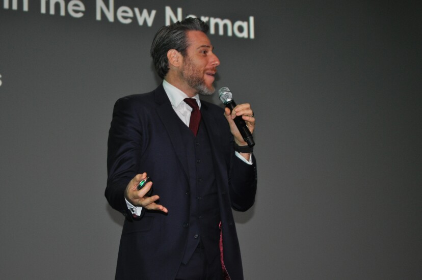 Sasha Strauss, founder of brand-strategy consultancy Innovation Protocol, speaking during the 2017 California & Nevada Credit Union Leagues' annual conference.