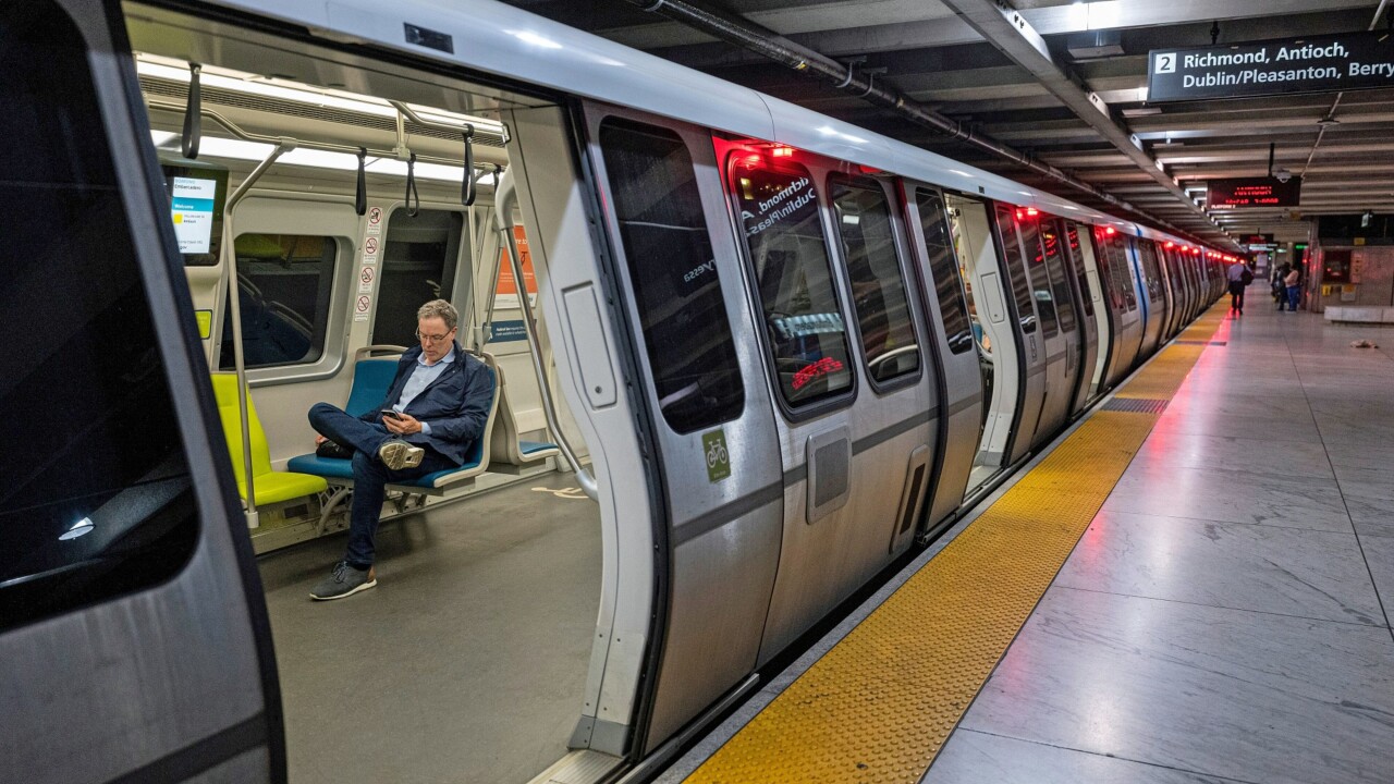 A Bay Area Rapid Transit train in San Francisco on Oct. 10, 2022.