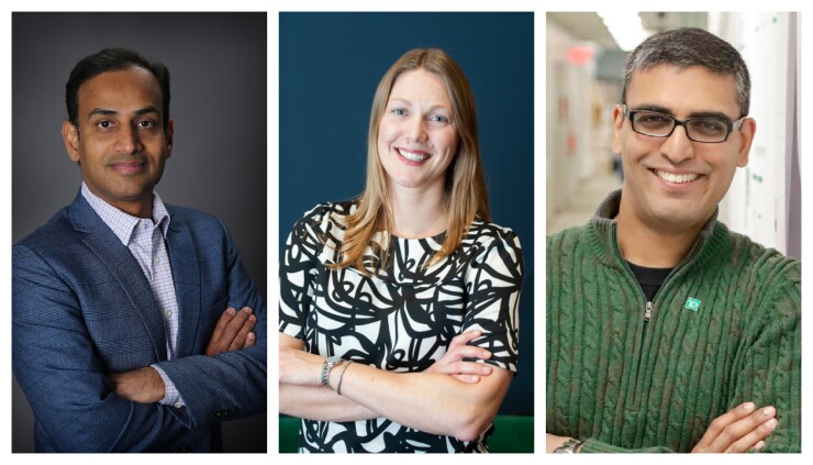 Left to right: Sathish Muthukrishnan, the chief information, data and digital officer at Ally Financial. Kristiane Koontz, the director of banking transformation at Zions Bancorporation. Imran Khan, head of TD Invent at TD Bank Group.