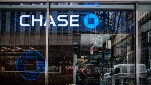 JPMorgan Chase signage is displayed at a bank branch in New York.