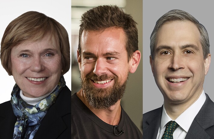 From left: Betsy Duke of Wells Fargo, Jack Dorsey of Square, and John Ciulla of Webster Financial.