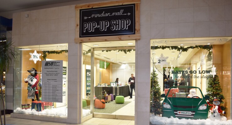 Michigan State University Federal Credit Union's holiday pop-up shop in the Meridian Mall near Lansing, Mich.