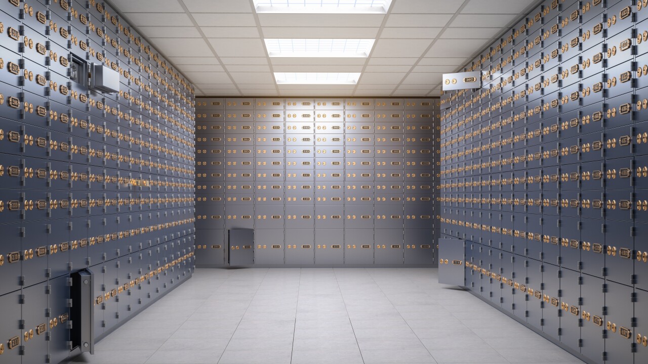 Safety deposit boxes inside a bank vault