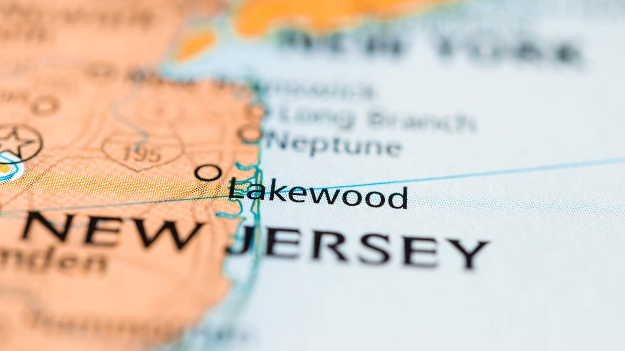 Map pinpointing location of Lakewood, New Jersey
