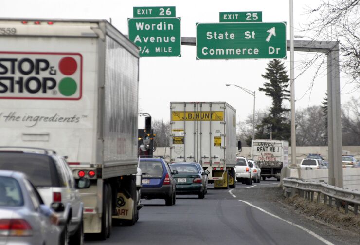 Traffic is seen on I-95 heading north in Bridgeport, Connecticut, March 26, 2004. 