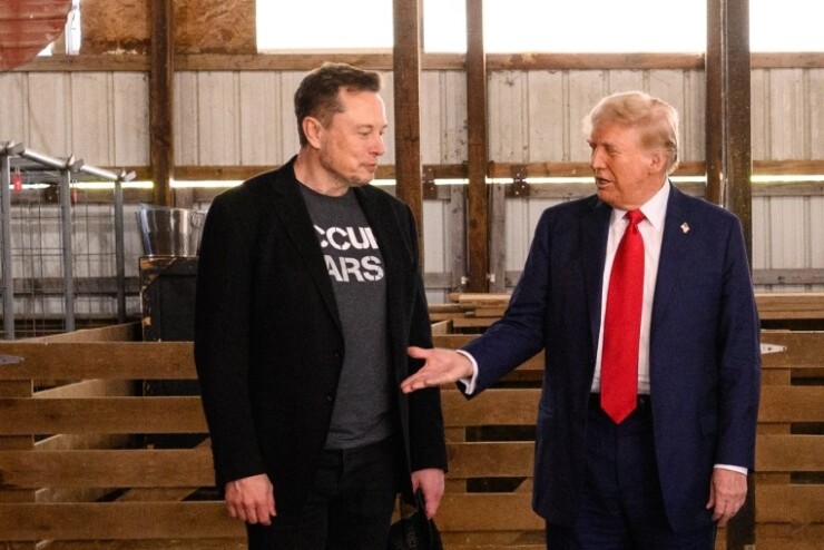 Elon Musk (left), chief executive of Tesla Motors, and President-elect Donald Trump (right)