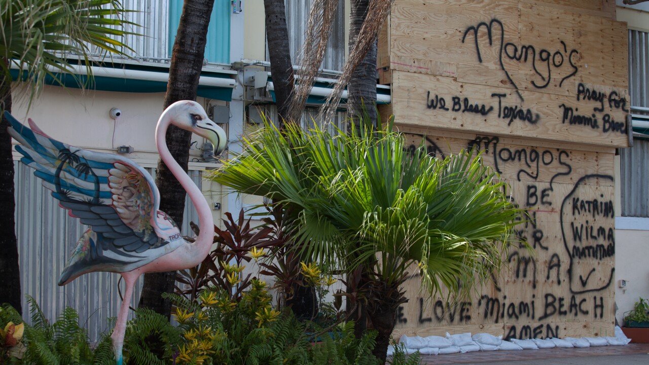 Boarded-up business in Miami Beach before a 2017 hurricane