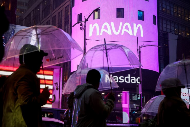 Navan Inc. signage during the company's IPO at the Nasdaq MarketSite in New York