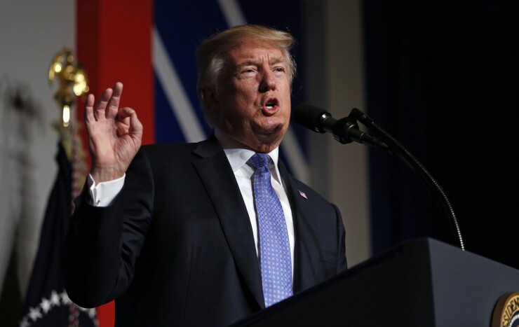 President Donald Trump speaks during the Heritage Foundation's annual President's Club meeting in Washington, D.C.