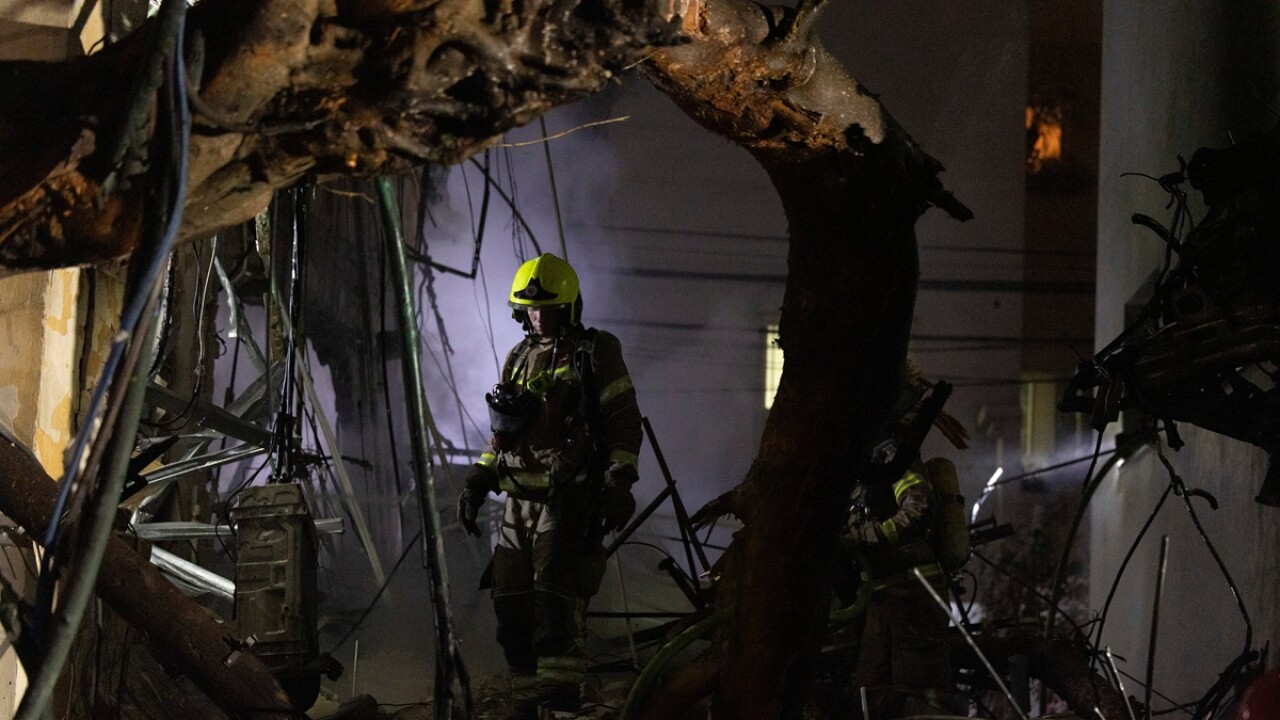 A building hit by an Iranian missile strike in Tel Aviv, Israel
