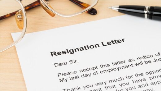 Resignation letter resign with pen and glasses