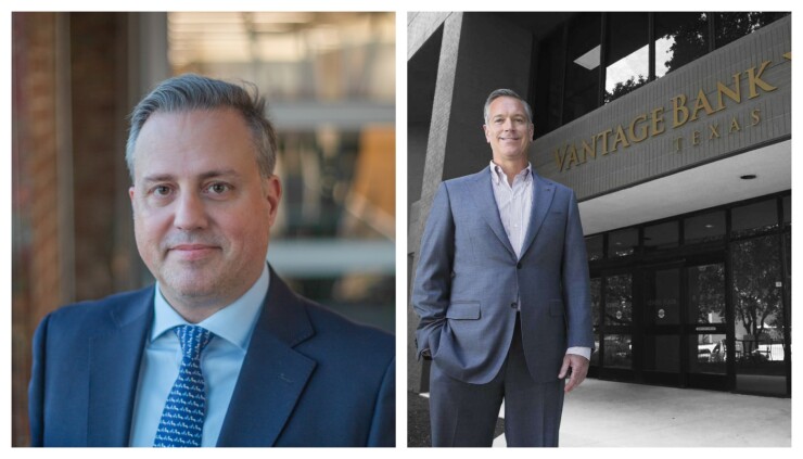 Sean Willett, CEO of Lincoln Savings Bank, left. Jeff Sinnott, CEO of Vantage Bank Texas, right.