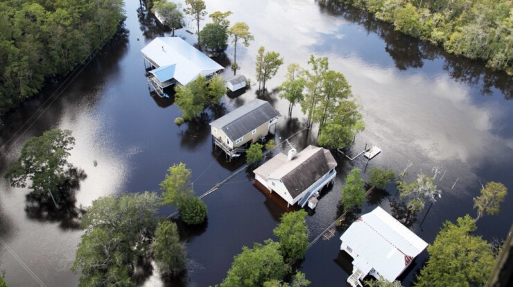 Hurricane Florence floodwaters surround Myrtle Beach, South Carolina homes Sept. 18, 2018.