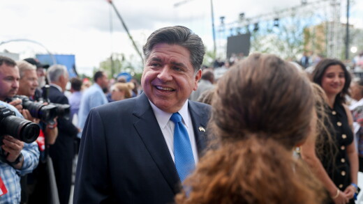 Illinois Gov. JB Pritzker outside the Obama Presidential Center