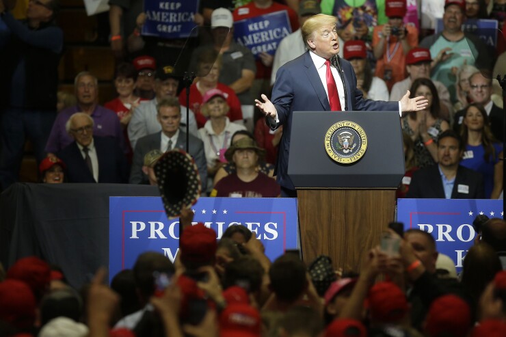 U.S. President Donald Trump speaks during a rally in Elkhart, Indiana, U.S., on Thursday, May 10, 2018.