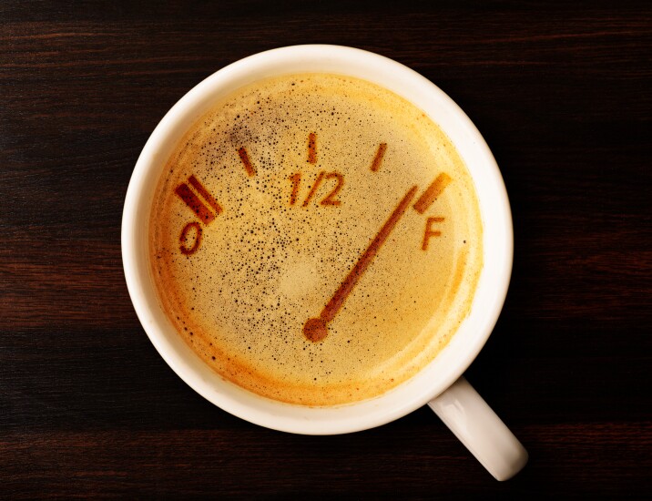 coffee cup with "fuel" gauge