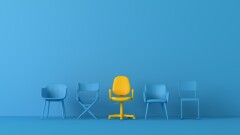 Yellow chair standing out from the crowd. Business concept. 3D rendering