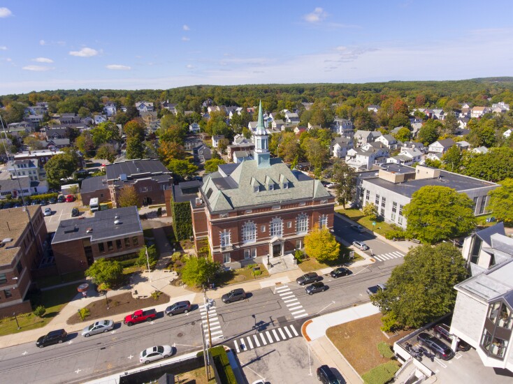 Concord City Hall aerial view in downtown Concord, New Hampshire NH, USA.