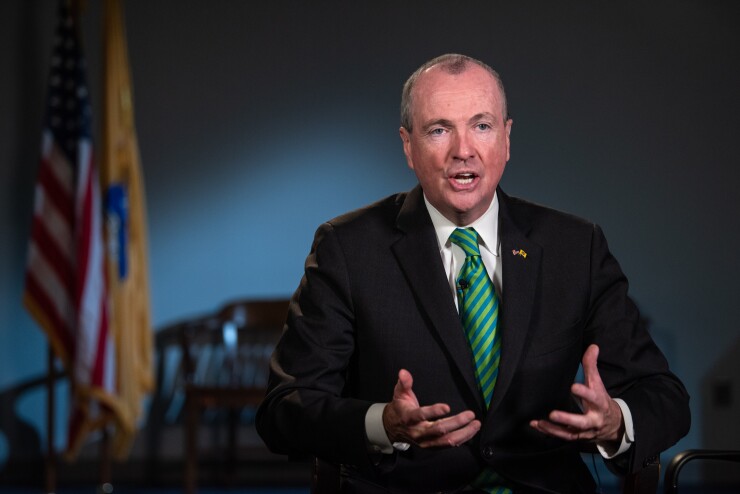 Phil Murphy, Governor of New Jersey, speaks during a Bloomberg Television interview in Newark, New Jersey, U.S., on Friday, March 8, 2019. Murphy discussed the state's proposed fiscal budget, his meeting with bond rating agencies, and recent talks with Amazon.com Inc. Photographer: Ron Antonelli/Bloomberg