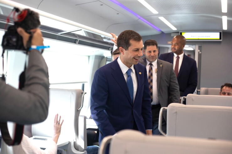 Transportation Secretary Pete Buttigieg on Florida Brightline train on Oct. 17