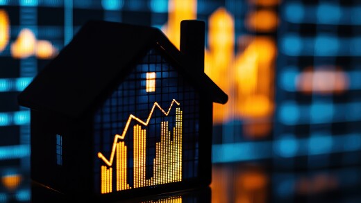 Abstract house silhouette glowing within a financial network symbolizing real estate opportunities bonds and modern banking systems