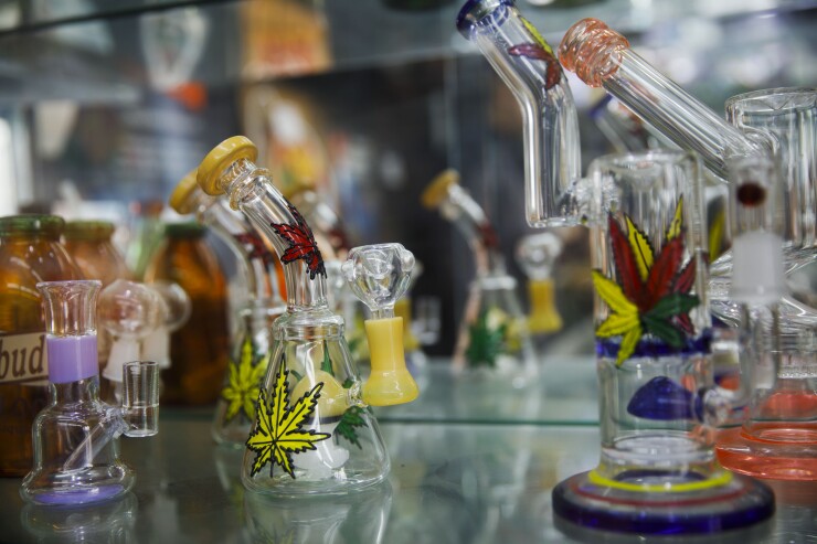 Glass pipes are displayed for sale at a store in the Venice Beach neighborhood of Los Angeles, California, U.S., on Tuesday, Jan. 2, 2018.