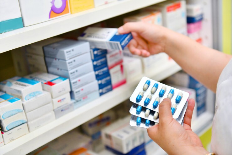 Pharmaceutical drugs on a shelf