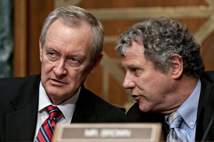 Support from Senate Banking Committee Chairman Mike Crapo, R-Idaho, and Sen. Sherrod Brown of Ohio, the panel's top Democrat, is seen as a boost for advancing the beneficial ownership measure during conference talks.