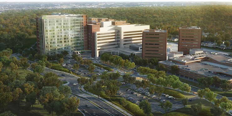 ProMedica Toledo Hospital with a rendering of the Generations Tower on the left