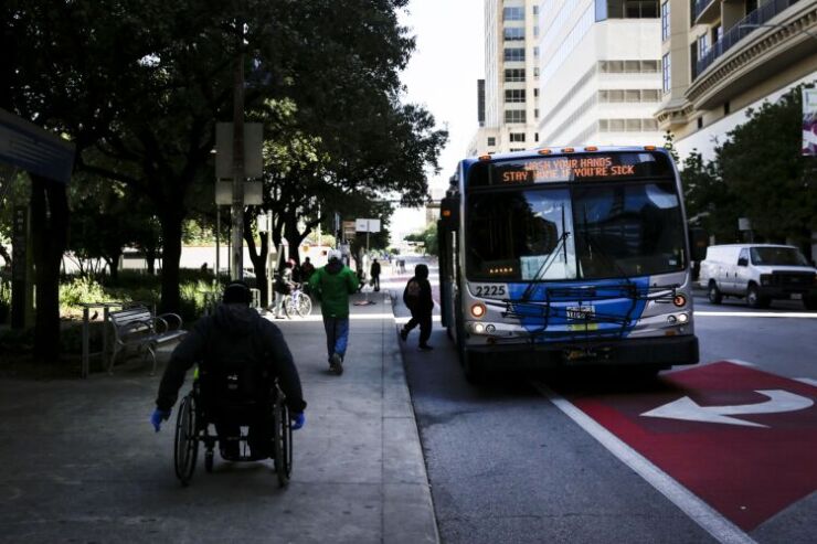 A bus stop in downtown Austin in 2020