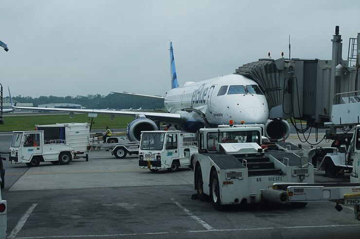 A JetBlue airplane at the Westchester County Airport in White Plains, New York, in June 2013.