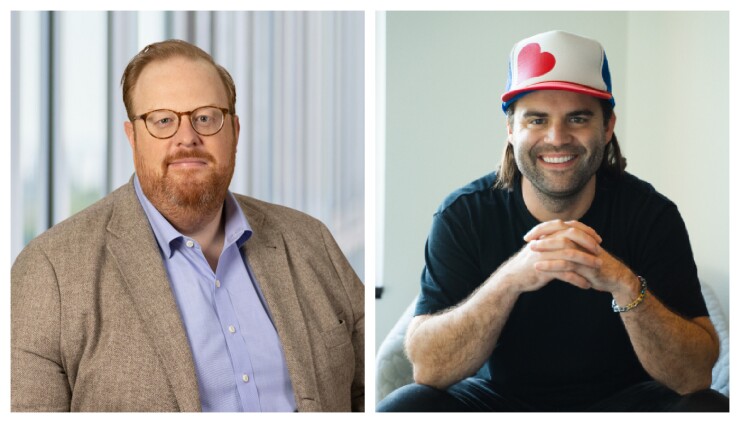 Wyatt Abernethy, managing director of digital and treasury solution at Veritex Community Bank, left. Patrick Sells, CEO and cofounder of True Digital, right.