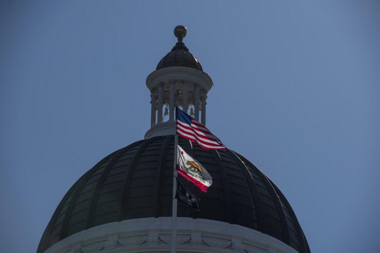 California State Capitol buildings and flags