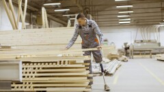 Disabilities - male amputee in woodshop