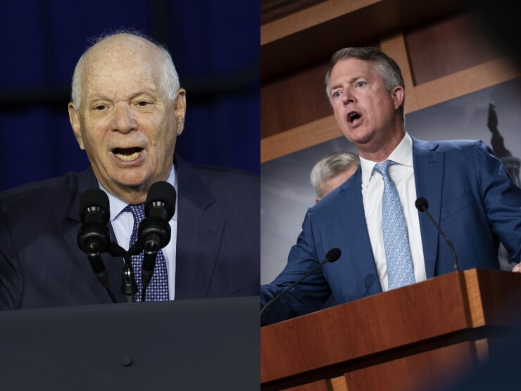 Sen.  Ben Cardin, D-Md., left;  Sen. Roger Marshall, R-Kan., right.