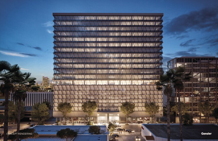 An artist's rendering of Los Angeles County's planned 21-story office building.