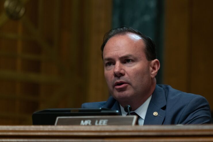 Utah Sen. Mike Lee is among four Republican senators and dozens of House Republicans who are protesting Treasury's new rules for pandemic fund spending by cities and states.