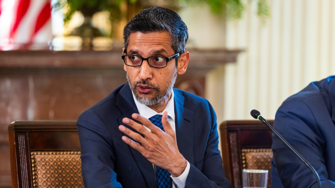 Sundar Pichai, chief executive officer of Alphabet Inc., speaks during a meeting of the White House Task Force on AI Education in the East Room of the White House in Washington, D.C., Sept. 4, 2025.