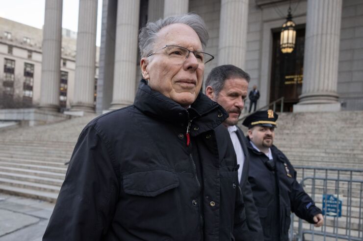 Wayne LaPierre, former chief executive officer of the National Rifle Association (NRA), departs from New York State Supreme Court in New York.