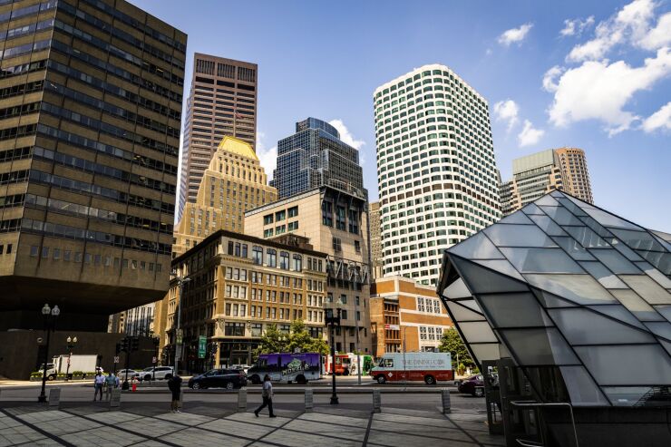 Buildings outside of South Station in downtown Boston